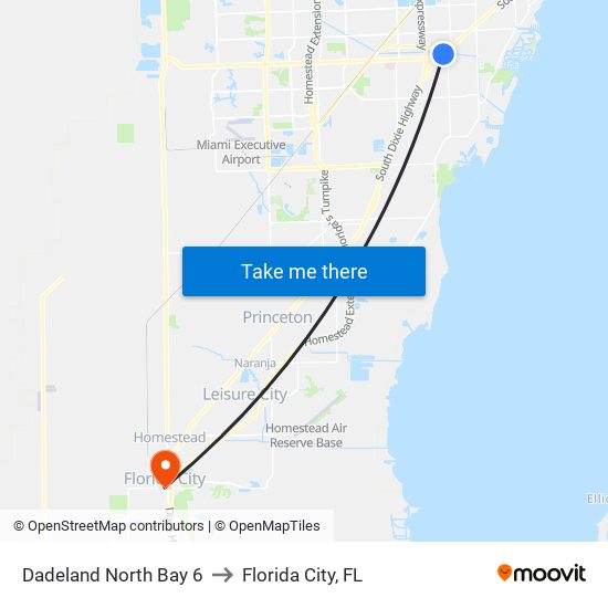 Dadeland North Bay 6 to Florida City, FL map