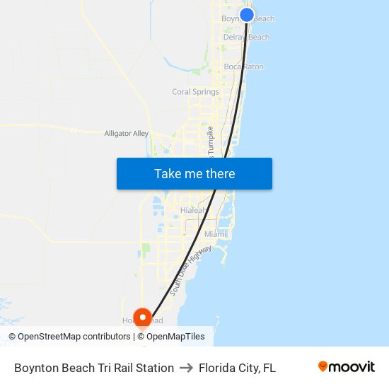 Boynton Beach Tri Rail Station to Florida City, FL map