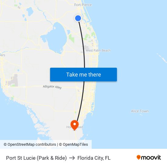 Port St Lucie (Park & Ride) to Florida City, FL map
