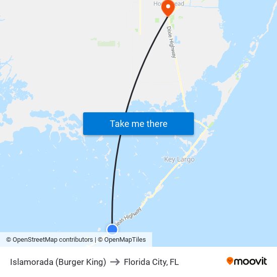 Islamorada (Burger King) to Florida City, FL map