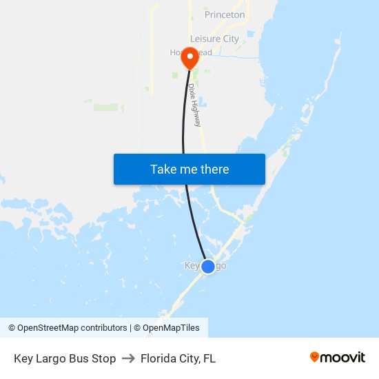 Key Largo Bus Stop to Florida City, FL map