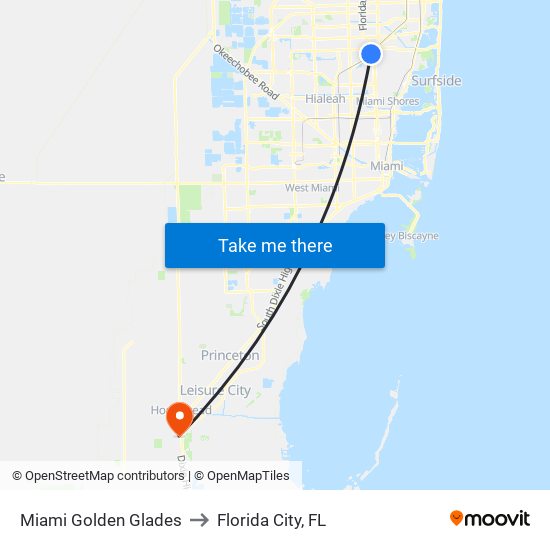 Miami Golden Glades to Florida City, FL map