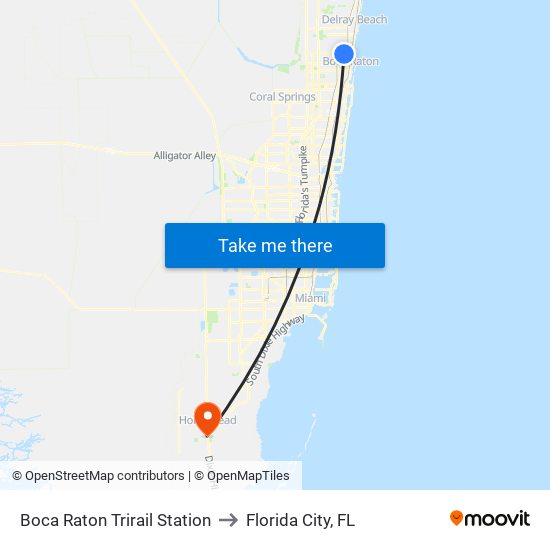 Boca Raton Trirail Station to Florida City, FL map