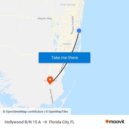 Hollywood B/N 15 A to Florida City, FL map