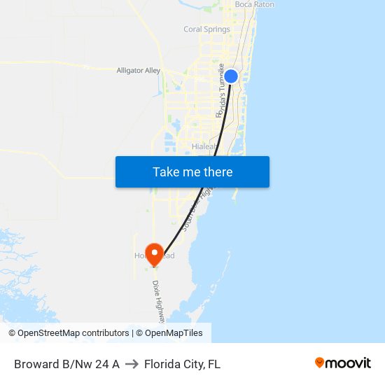 Broward B/Nw 24 A to Florida City, FL map