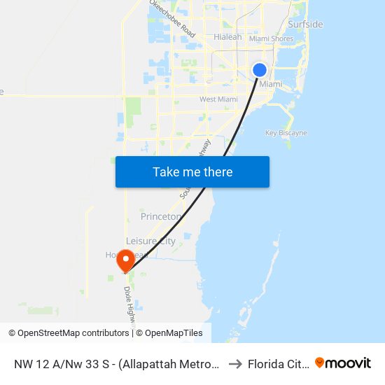 NW 12 A/Nw 33 S - (Allapattah Metrorail Station) to Florida City, FL map
