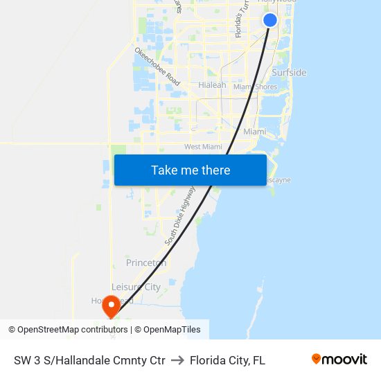 SW 3 S/Hallandale Cmnty Ctr to Florida City, FL map