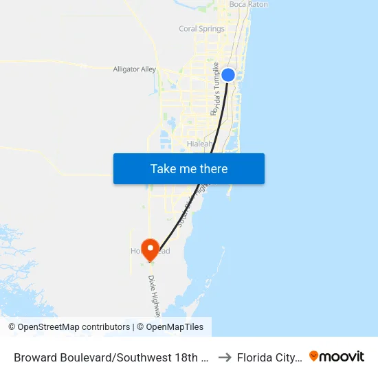 Broward Boulevard/Southwest 18th Avenue to Florida City, FL map