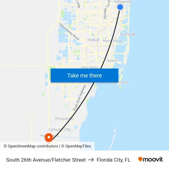 South 26th Avenue/Fletcher Street to Florida City, FL map
