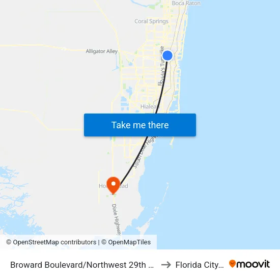 Broward Boulevard/Northwest 29th Avenue to Florida City, FL map
