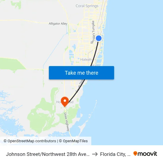 Johnson Street/Northwest 28th Avenue to Florida City, FL map
