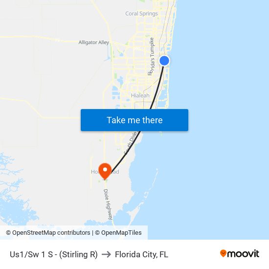 Us1/Sw 1 S - (Stirling R) to Florida City, FL map