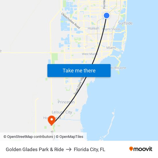 Golden Glades Park & Ride to Florida City, FL map