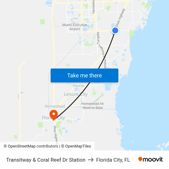 Transitway & Coral Reef Dr Station to Florida City, FL map