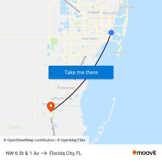 NW 6 St & 1 Av to Florida City, FL map