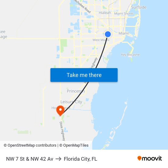 NW 7 St & NW 42 Av to Florida City, FL map