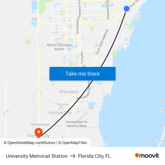 University Metrorail Station to Florida City, FL map