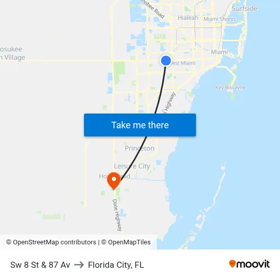 Sw 8 St & 87 Av to Florida City, FL map