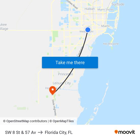SW 8 St & 57 Av to Florida City, FL map