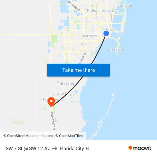 SW 7 St @ SW 12 Av to Florida City, FL map