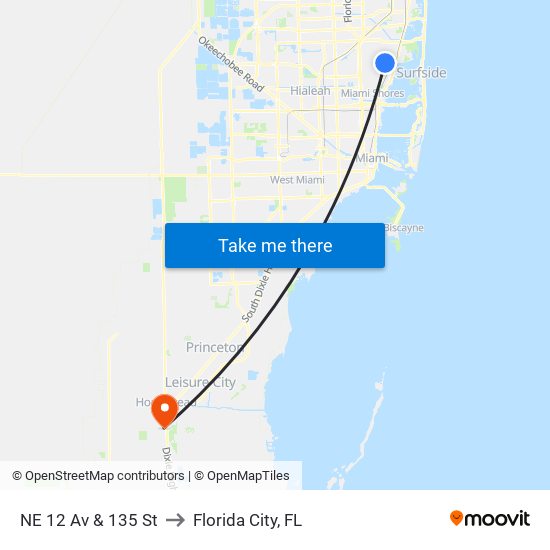NE 12 Av & 135 St to Florida City, FL map