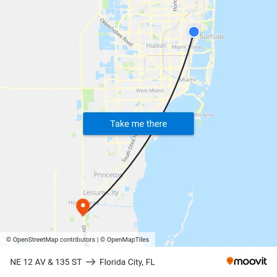 Ne 12 Av & 135 St to Florida City, FL map