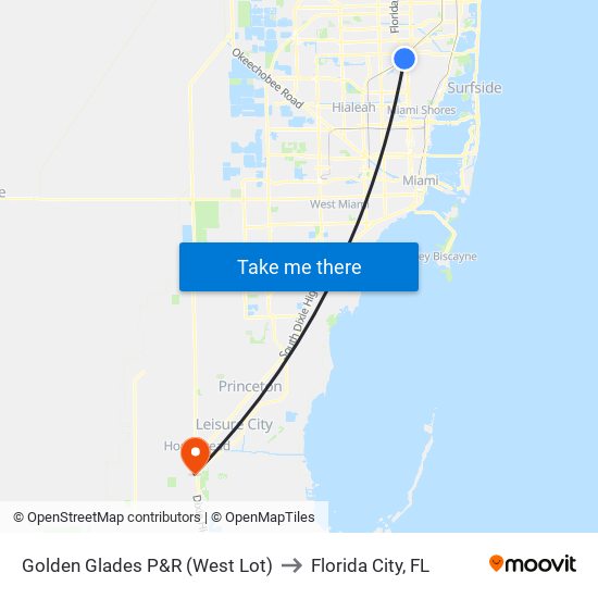 Golden Glades P&R (West Lot) to Florida City, FL map