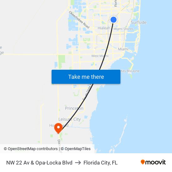 NW 22 Av & Opa-Locka Blvd to Florida City, FL map