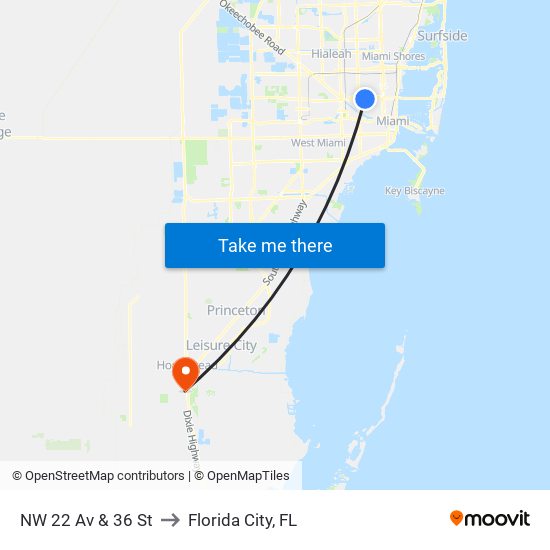 NW 22 Av & 36 St to Florida City, FL map