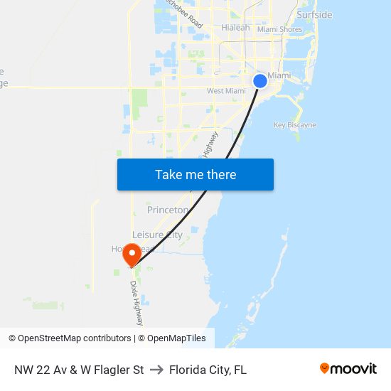 NW 22 Av & W Flagler St to Florida City, FL map
