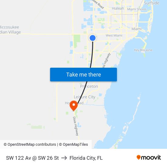 SW 122 Av @ SW 26 St to Florida City, FL map