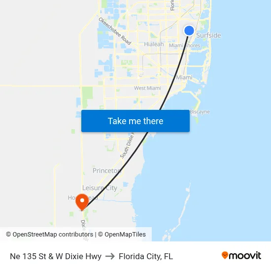 Ne 135 St & W Dixie Hwy to Florida City, FL map