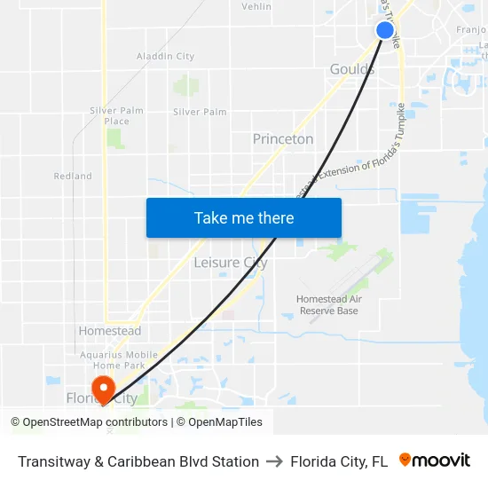 Transitway & Caribbean Blvd Station to Florida City, FL map