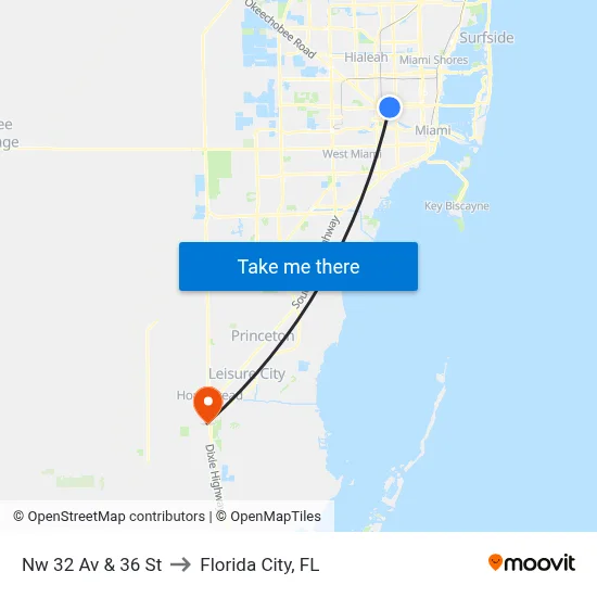 Nw 32 Av & 36 St to Florida City, FL map