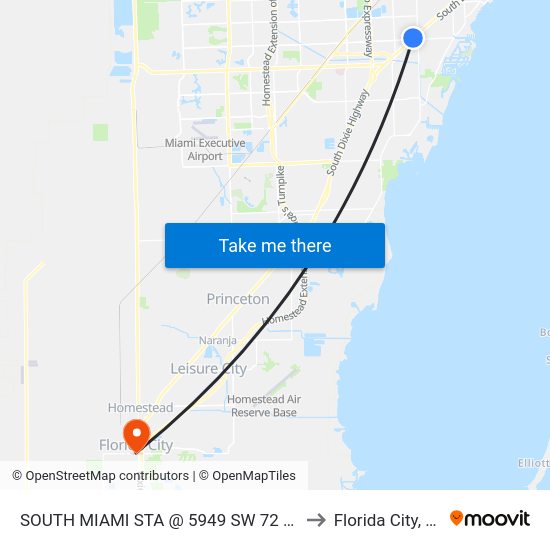 South Miami Sta @ 5949 SW 72 St to Florida City, FL map