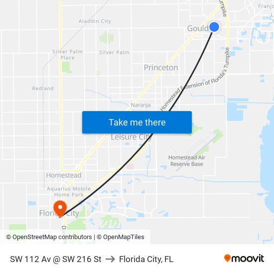 SW 112 Av @ SW 216 St to Florida City, FL map