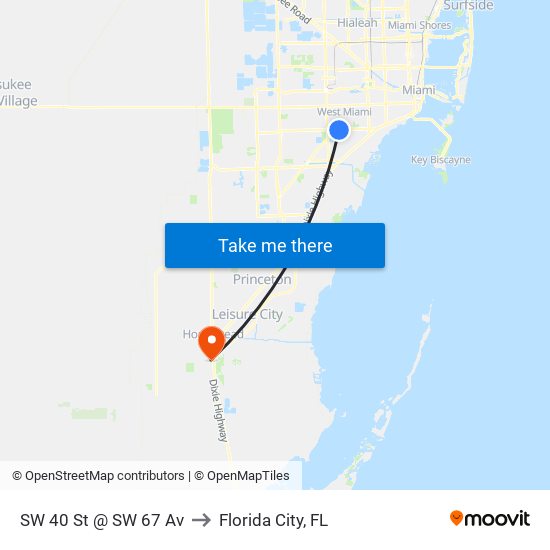 SW 40 St @ SW 67 Av to Florida City, FL map