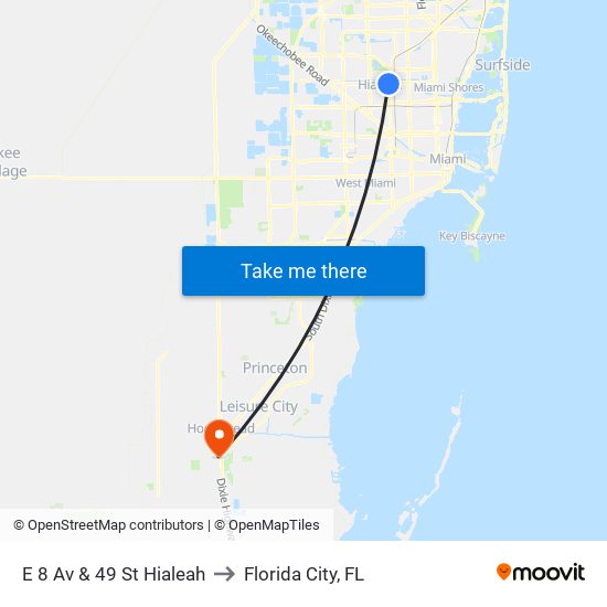 E 8 Av & 49 St Hialeah to Florida City, FL map