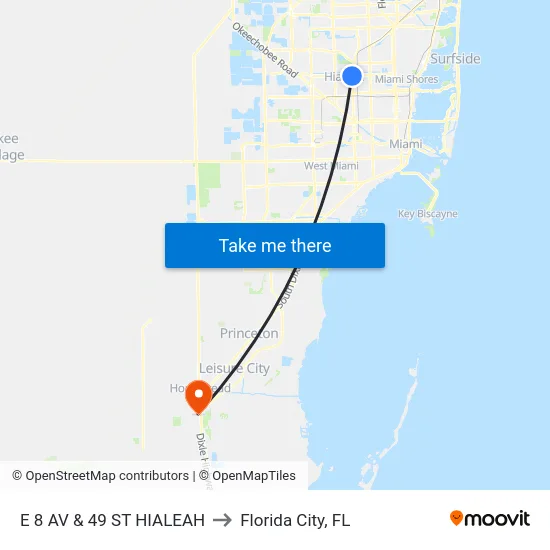 E 8 Av & 49 St to Florida City, FL map