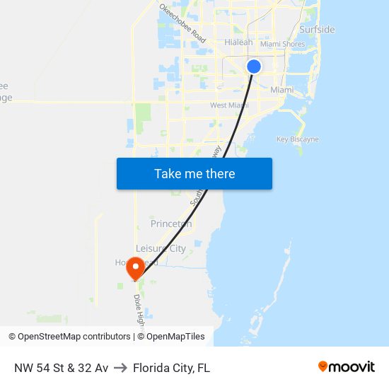 NW 54 St & 32 Av to Florida City, FL map