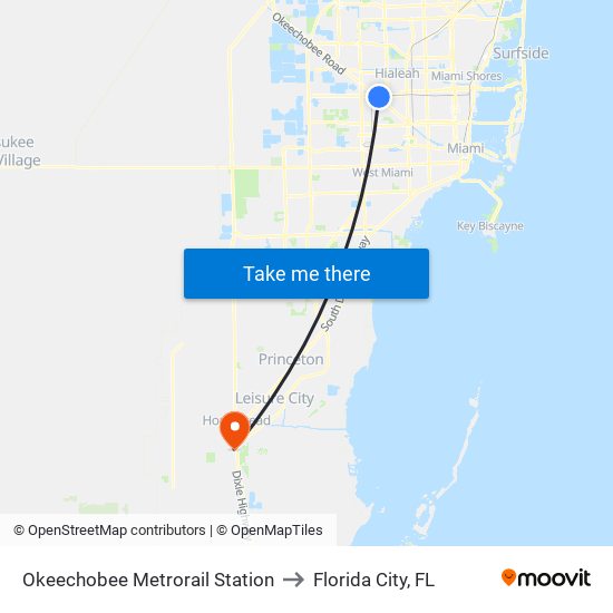 Okeechobee Metrorail Station to Florida City, FL map