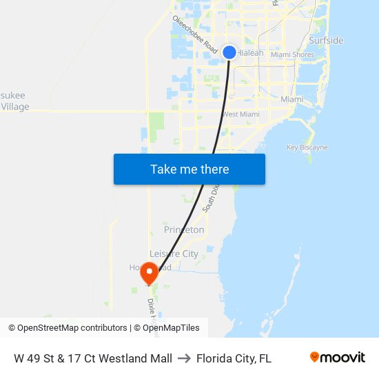 W 49 St & 17 Ct Westland Mall to Florida City, FL map