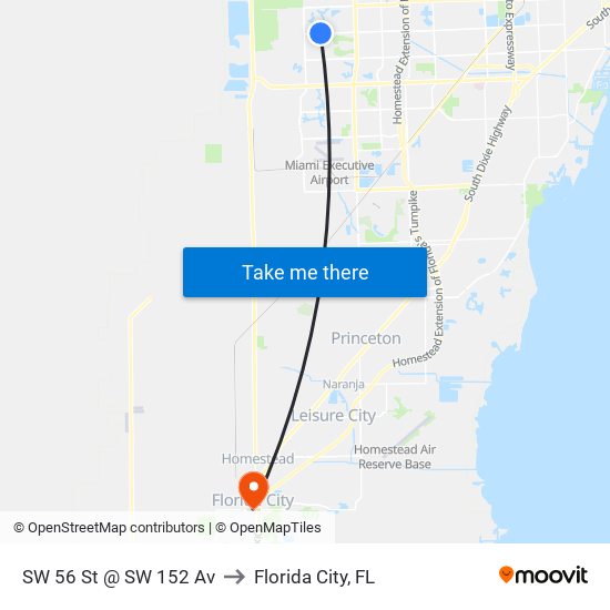 SW 56 St @ SW 152 Av to Florida City, FL map
