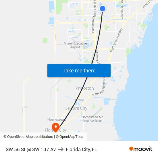 SW 56 St @ SW 107 Av to Florida City, FL map