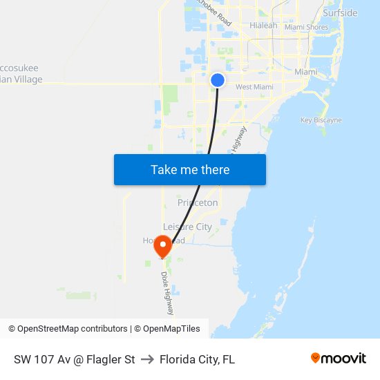 SW 107 Av @ Flagler St to Florida City, FL map