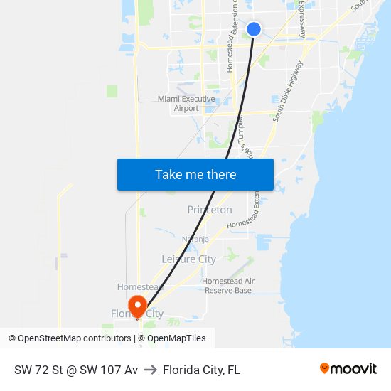 SW 72 St @ SW 107 Av to Florida City, FL map