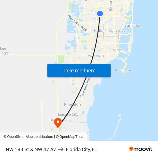 NW 183 St & NW 47 Av to Florida City, FL map