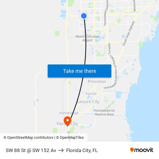 SW 88 St @ SW 152 Av to Florida City, FL map