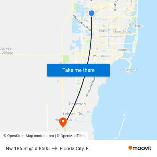 Nw 186 St @ # 8505 to Florida City, FL map