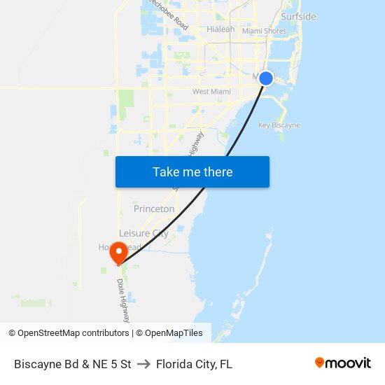 Biscayne Bd & NE 5 St to Florida City, FL map